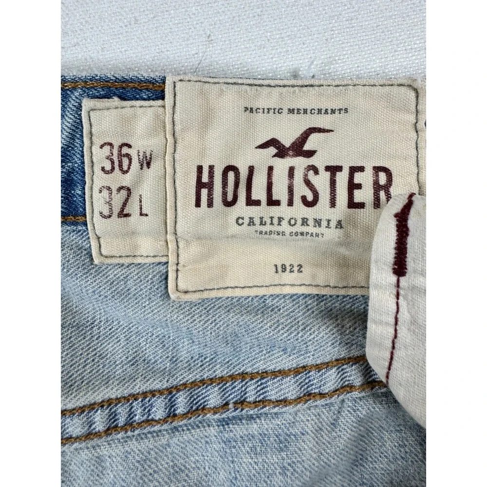 Hollister Mens Jeans Size 36x32 Light Wash Distressed Denim Epic Flex button fly - Picture 4 of 6